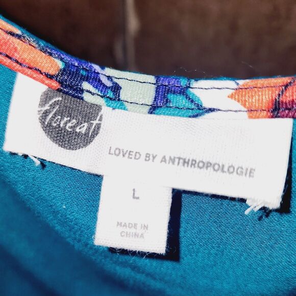 FLOREAT LOVED By ANTHROPOLOGE Sz L Teal Rayon Silky Coastal Clean Girl Tank Top - Picture 5 of 6